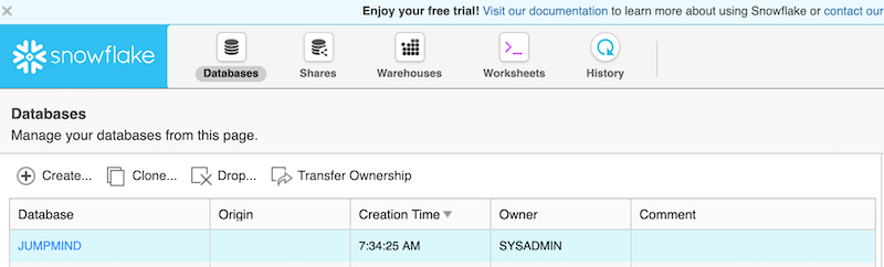 Create SnowFlake Database