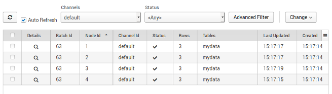 Outgoing batch screen showing a common batch