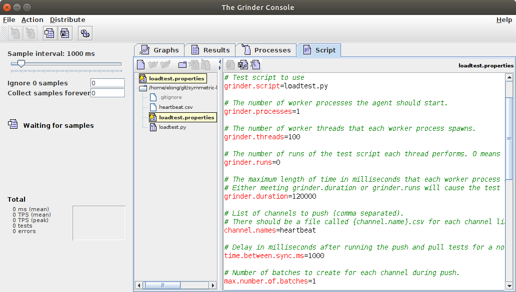 The Grinder console edit loadtest.properties