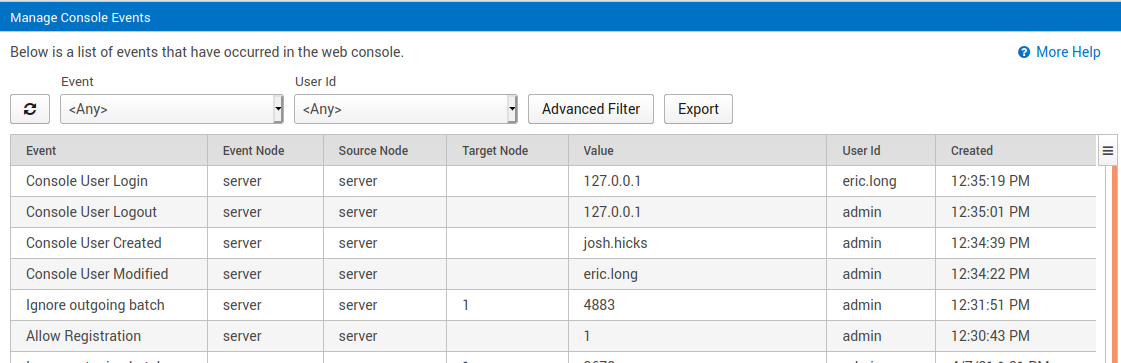 Audit Console Events